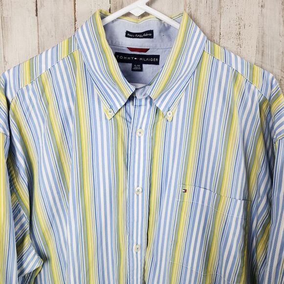 Tommy Hilfiger Striped Button Down Shirt Blue Yellow Size XL - Picture 4 of 11
